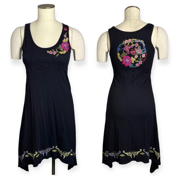 JOHNNY WAS JWLA Black Floral Butterfly Multicolor Embroidered Dress Size XS - Picture 1 of 15